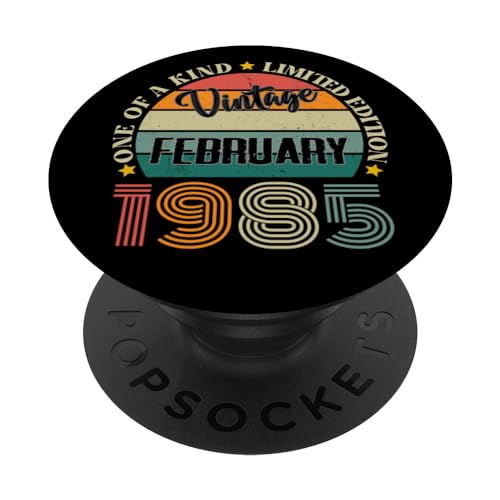 39 Años Vintage Febrero 1985 39 Cumpleaños Retro PopSockets PopGrip Intercambiable
