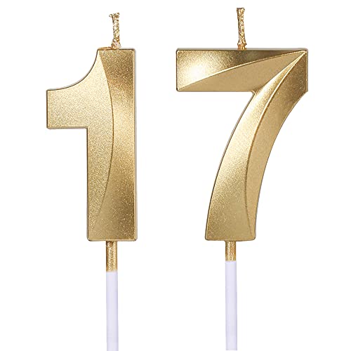 Velas de oro para tartas de 17 y 71 cumpleaños, número 17 71 con purpurina para decoración de...