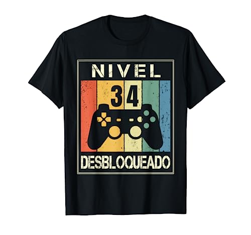 Nivel 34 Desbloqueado Gamer 34 Años 1988 Divertido Hombre Camiseta