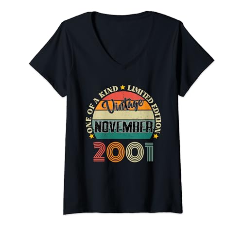 23 Años Vintage Noviembre 2001 23rd Cumpleaños Retro Camiseta Cuello V