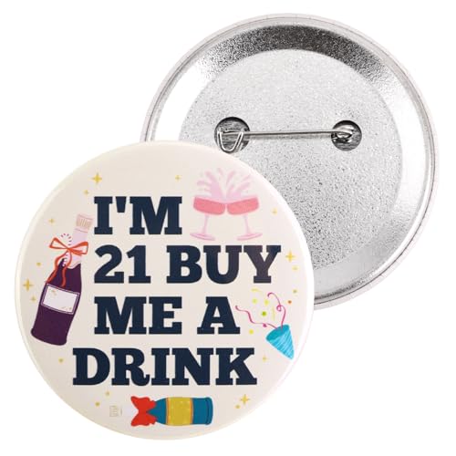 Mikovivi I’m 21 Buy Me A Drink 21 Cumpleaños Pin, 5,8cm Divertido Cumpleaños Botón Insignia...