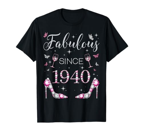 Fabuloso Desde 1940 Fiesta de Cumpleaños Tacones Altos Mariposas Camiseta