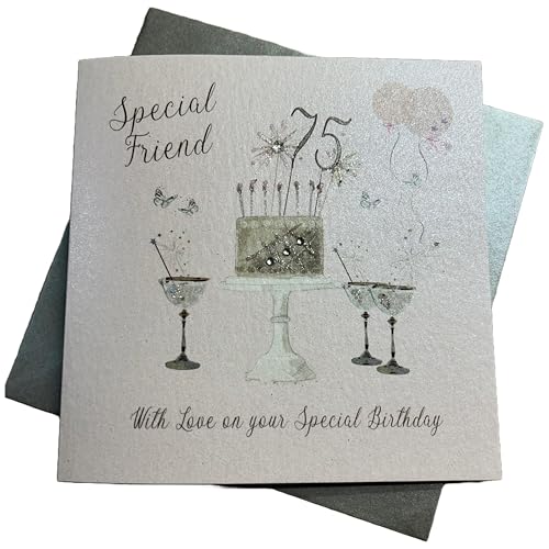 WHITE COTTON CARDS SS42-SF75 - Tarjeta de felicitación de 75 cumpleaños, diseño de copas de...
