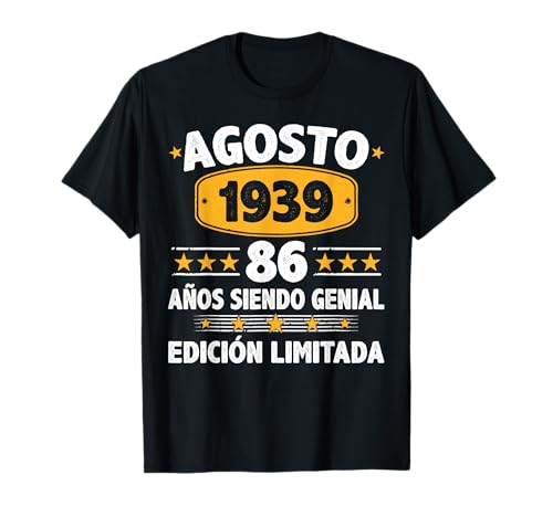Agosto 1939 86 Años Hombre Cumpleaños Regalo Agosto 1939 Camiseta