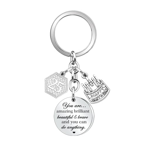 Regalos de cumpleaños 25 para mujeres, llavero único de 25 cumpleaños para hombres, regalo de...