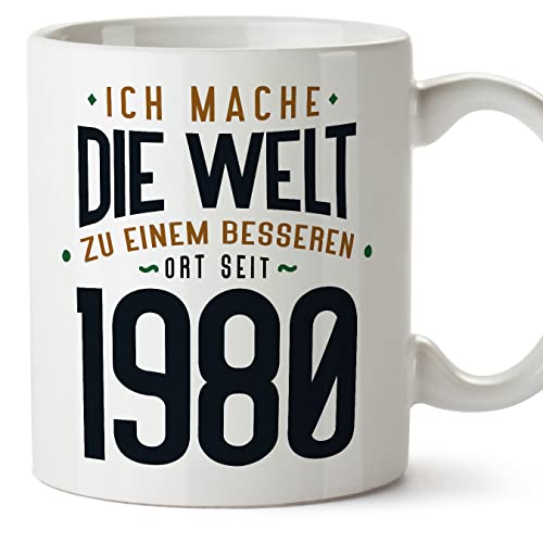 MUGFFINS Tazas 1980 Cumpleaños - En Alemán - Ich Mache Die Welt zu Einem Besseren - 11 oz / 330 ml...