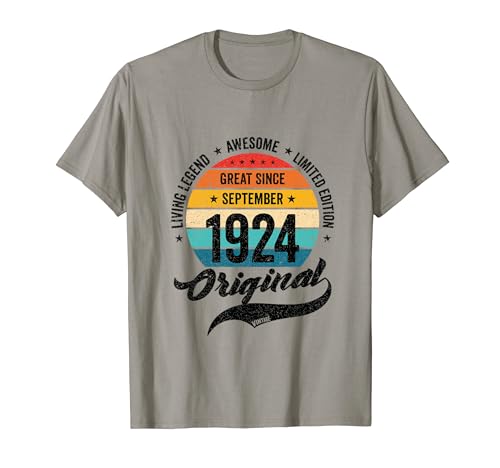 Septiembre 1924 Cumpleaños Retro Años Vintage Bday Clásico Camiseta