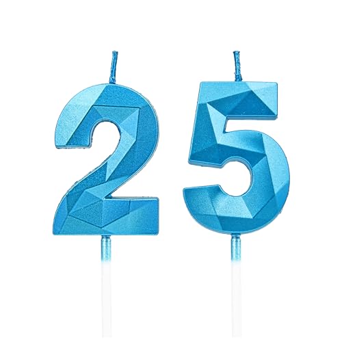 Velas 25 cumpleaños, velas con número azul, decoraciones para tartas de cumpleaños, bodas,...