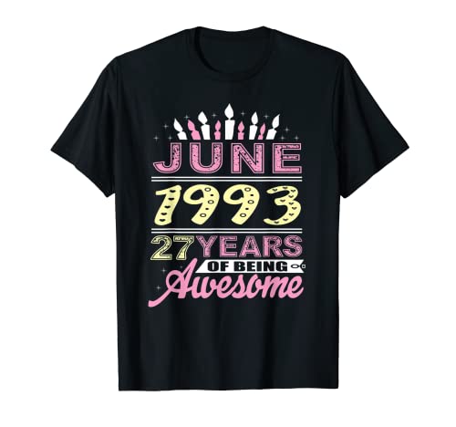 Junio 1993 27 años de edad regalo fiesta de vela de cumpleaños 27 Camiseta