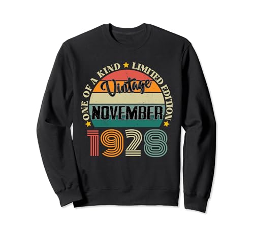 96 Años Vintage Noviembre 1928 96 Cumpleaños Retro Sudadera