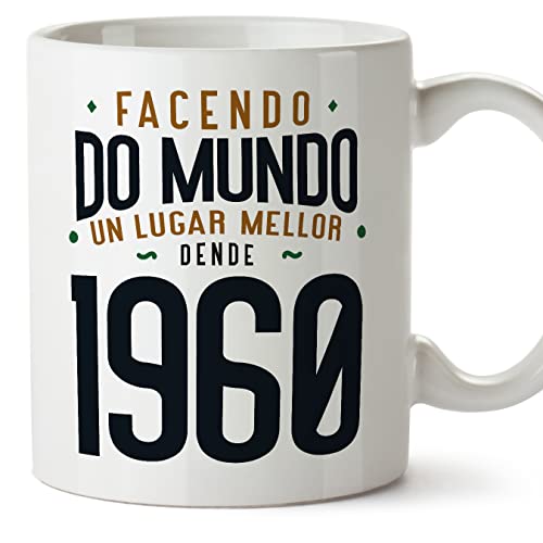 MUGFFINS Tazas 1960 Cumpleaños - En Gallego - Facendo do Mundo un Lugar Mellor - 11 oz / 330 ml -...