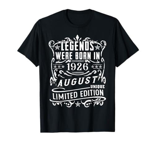 Cumpleaños Agosto 1926 Edición Limitada Regalo Legend Camiseta