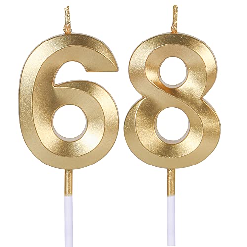 Velas doradas de 68 y 86 cumpleaños para pasteles, número 68 86 vela para decoración de fiestas,...