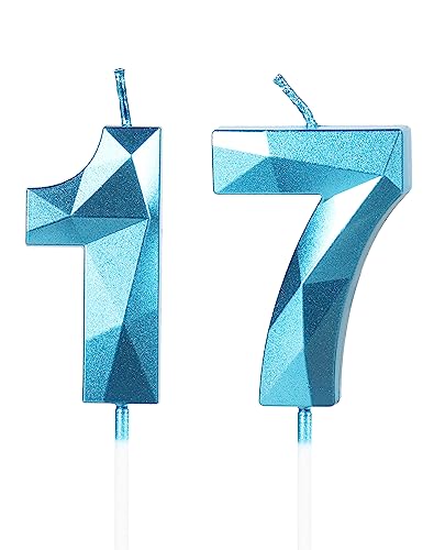 3D Velas de 17 cumpleaños, vela número 17, vela de cumpleaños para pasteles, velas de pasteles,...