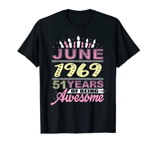 Junio 1969 51 años de edad regalo fiesta de vela de cumpleaños 51 Camiseta