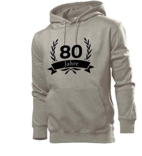 shirt84 Sudadera con capucha para hombre de 80 cumpleaños con corona de laurel, gris, M