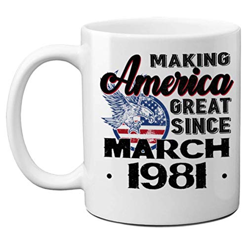 Tazas de 39 cumpleaños para hombres, mujeres, haciendo que Estados Unidos sea genial desde marzo de 1981 Tazas de café, regalo de cumpleaños para él, ella, regalos de cumpleaños para adultos de 39 año