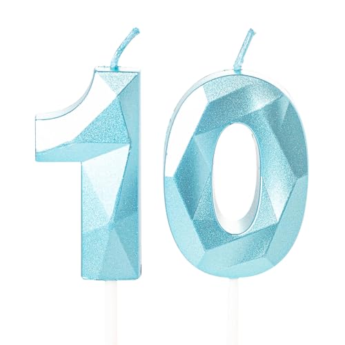 Velas azules de 10 cumpleaños para tartas, decoración para tartas de 10 cumpleaños