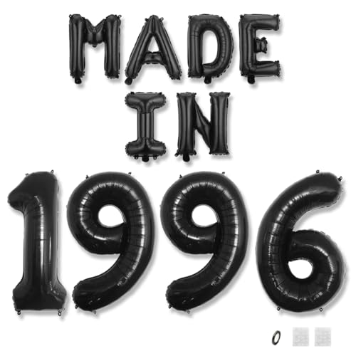 Jurxy Decoración de globos de cumpleaños número 29, color negro, fabricado en 1996, letras de...