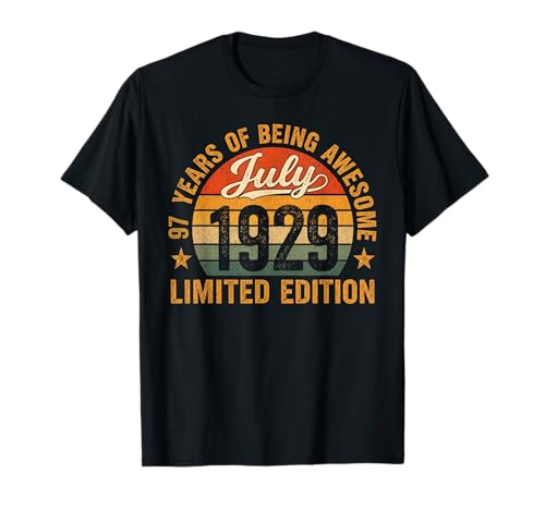 Vintage 1929 Edición Limitada 97 Años Julio 97 Cumpleaños Camiseta