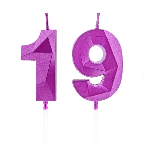 Velas 19 cumpleaños, velas con número morado, decoraciones para tartas de cumpleaños, bodas,...