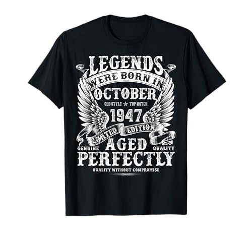 Regalos de cumpleaños de 78 años para Hombres Octubre 1947 Cumpleaños Camiseta