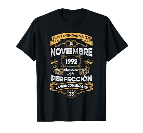 Mujer Leyendas Noviembre 1992 Hombre Mujer 33 Años Cumpleaño Camiseta