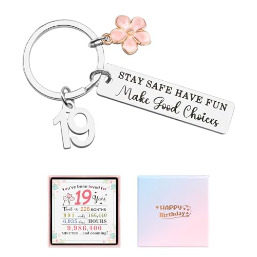 Amosking Regalos de cumpleaños número 19 para niñas, llavero de feliz cumpleaños para niñas de...