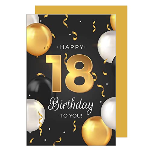 Edition Seidel Tarjeta de felicitación de 18 cumpleaños con sobre, globos, feliz cumpleaños, hombre mujer adolescente (GZ351-18 SW023)