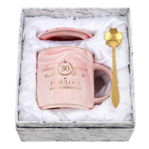 Joymaking Taza de Café Rosa 12 oz para 30 Cumpleaños - Regalo para Mujeres, Madre, Empleado,...