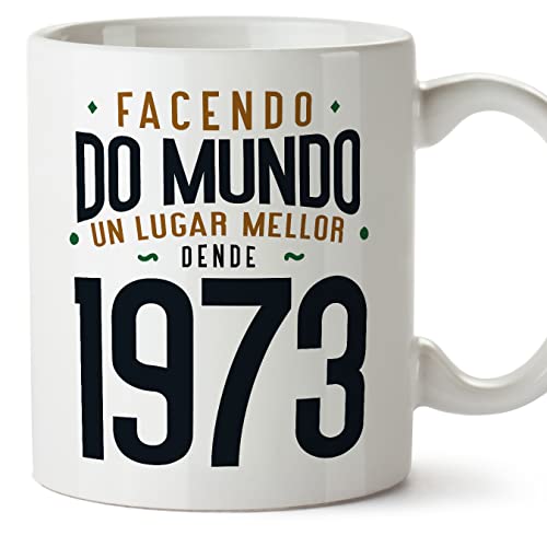 MUGFFINS Tazas 1973 Cumpleaños - En Gallego - Facendo do Mundo un Lugar Mellor - 11 oz / 330 ml -...