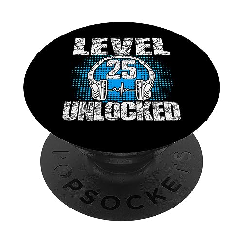 Nivel 25 Desbloqueado Cumpleaños 25 Años Gamer PopSockets PopGrip Adhesivo