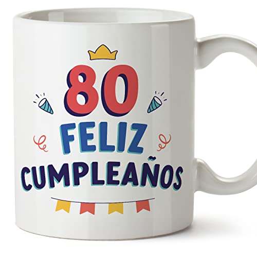 MUGFFINS Tazas 80 Cumpleaños - En Español - ¡Feliz Cumpleaños! - 11 oz / 330 ml - Regalo...