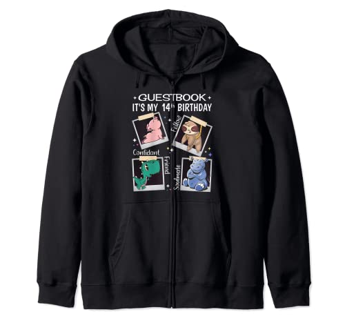 14 Years Girl Fun Libro de visitas Dinosaurio Fiesta de 14 cumpleaños Sudadera con Capucha