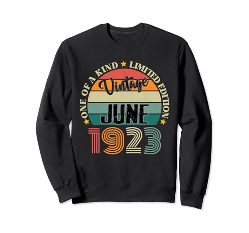 101 Años Vintage Junio 1923 Cumpleaños 101 Retro Sudadera
