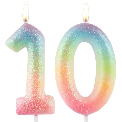 Vela colorida con purpurina para cumpleaños número 10, decoración de pastel para niñas y...