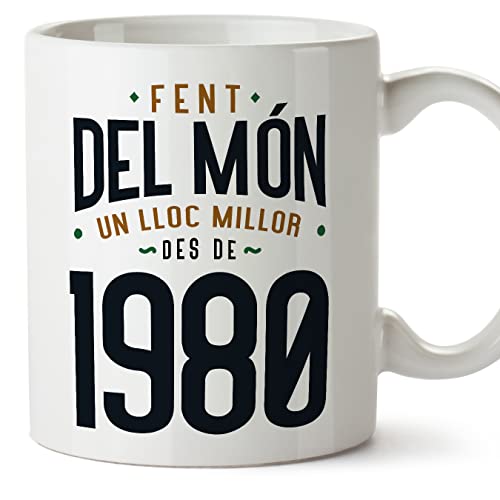MUGFFINS Tazas 1980 Cumpleaños - En Catalán - Fent del Món un Lloc Millor - 11 oz / 330 ml -...