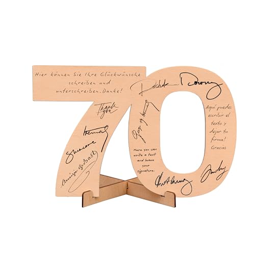 CUBIBOO ART Tarjeta Número 70 de Madera con Soporte - 70 Cumpleaños - Regalos Mujer 70 años -...