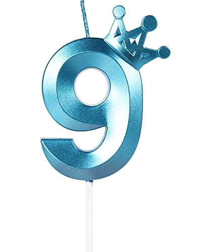 Velas de 1 cumpleaños, vela número 9, Azules Velas,3D Velas Cumpleaños Numeros con Decoración de...
