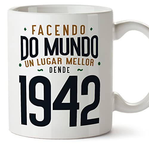 MUGFFINS Tazas 1942 Cumpleaños - En Gallego - Facendo do Mundo un Lugar Mellor - 11 oz / 330 ml -...