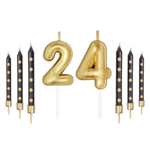 Juego de velas doradas con puntos negros, vela feliz cumpleaños 24/42 para pasteles, decoración de...