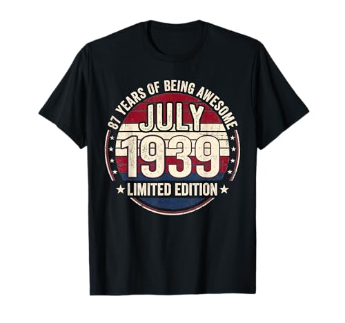 Vintage 87 cumpleaños Decoraciones Hombres 87 años 1939 87 cumpleaños Camiseta