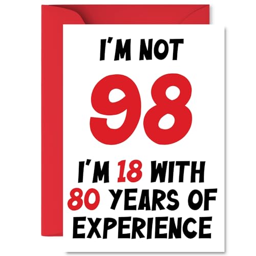 Stuff4 Tarjetas de cumpleaños número 98 para hombres y mujeres – Not 98 Im 18 With 80 Years...