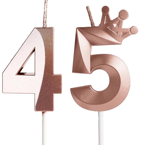Vela de cumpleaños Con corona, número 45-2.36 pulgadas, color oro rosa, 2 unidad, Velas...