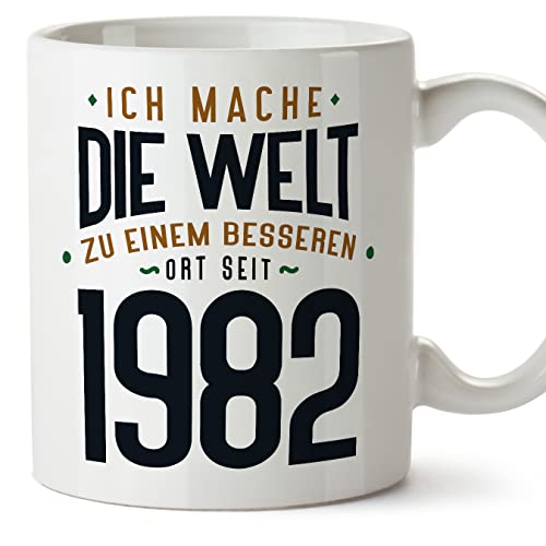 MUGFFINS Tazas 1982 Cumpleaños - En Alemán - Ich Mache Die Welt zu Einem Besseren - 11 oz / 330 ml...