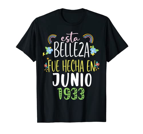 Hecha En junio 1933 Mujer Regalo 89 años Cumpleaños Camiseta