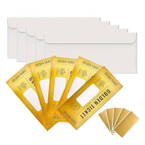 SYEYCW 5 Piezas Ticket Dorado Tarjeta Regalo Rasca y Gana, Tarjetas Personalizadas para Rellenar,...