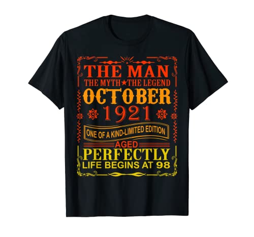 98t regalo de cumpleaños vintage lindo 1921 hombre mito leyenda octubre Camiseta