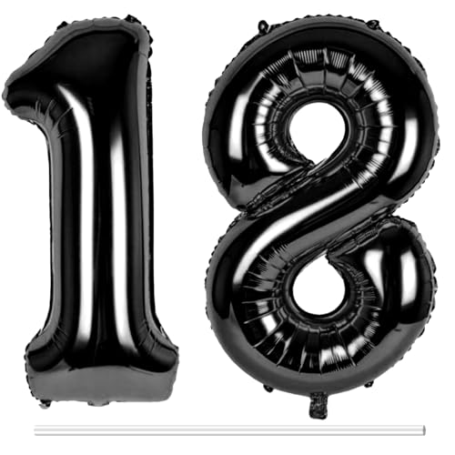 LAPONO Globos de Cumpleaños 18 Numeros, Negros Helio Número Globos Grandes (83cm) Foil Globo...