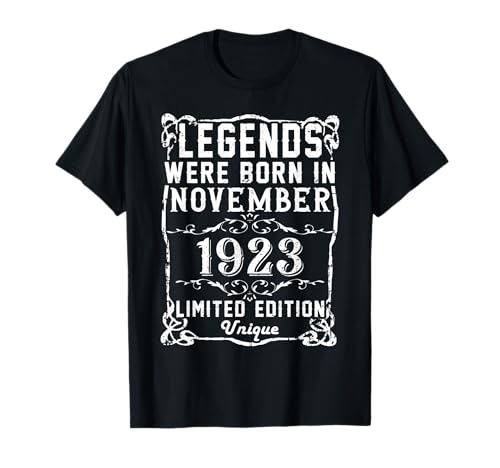 Cumpleaños Noviembre 1923 Edición Limitada Regalo Vintage Camiseta